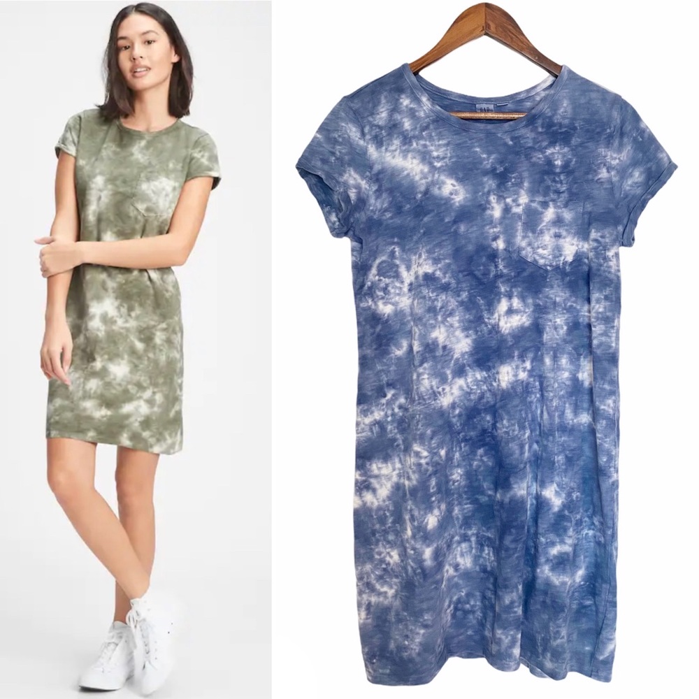 Gap Tie Dye Pocket Tee Shirt Dress Blue Cotton M